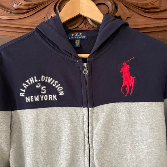 Polo Ralph Lauren Big Pony Navy & Grey Full Zip Hoodie Sweatshirt XL/TG 18-20 - Picture 3 of 15